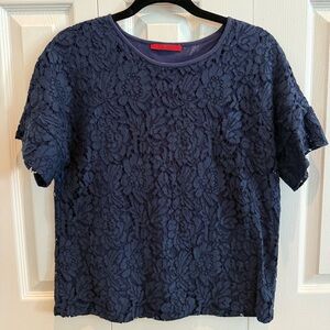 Carolina Herrera Navy Floral Lace Blouse